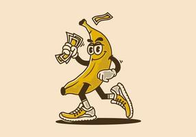 mascotte karakter ontwerp van banaan Holding geld vector