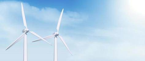 3d wit wind molen macht turbine Aan lucht achtergrond vector