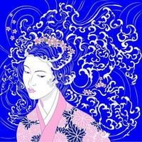 geisha met golven in plaats daarvan van haar- vector