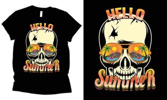 Hallo zomer met schedel t-shirt ontwerp. vector