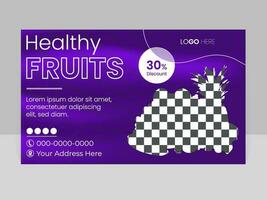 Purper fruit advertentie banier ontwerp afdrukken klaar sjabloon vector