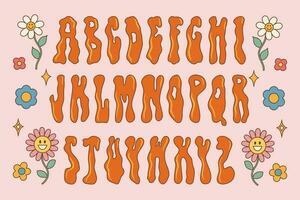 funky enthousiast groovy doopvont van de Jaren 60 jaren 70 in psychedelisch stijl. vector modern tekenfilm alfabet