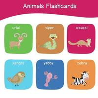 afdrukbare alfabet dier flashcards verzameling voor aan het leren engels. leerzaam spel voor kleuterschool en peuter- kinderen. schattig tekenfilm karakters. vector illustraties.