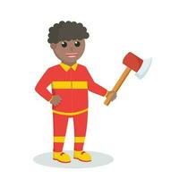 brandweerman Afrikaanse Holding bijl ontwerp karakter Aan wit achtergrond vector