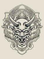 illustratie oni masker met gravure ornament vector