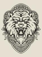illustratie tijger hoofd met gravure ornament vector