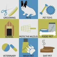 icoon reeks accessoires voor huisdieren. uiterlijke verzorging veterinair vector