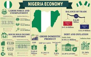 Nigeria economie infografisch, economisch statistieken gegevens van Nigeria grafieken presentatie. vector