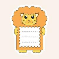 geïsoleerd schattig leeuw tekenfilm kader of notitieboekje etiket Aan perzik achtergrond. vector