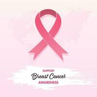 ondersteuning borst kanker bewustzijn concept, roze lint symbool Aan wereld kaart achtergrond. vector