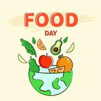 wereld voedsel dag concept met groenten en fruit komt eraan uit van een wereldbol. vector