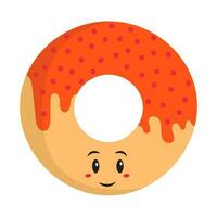 gelukkig tekenfilm gezicht donuts oranje sticker. vector