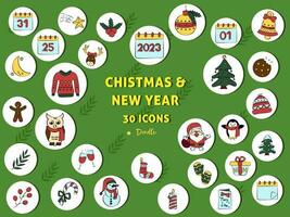 illustratie van hand- getrokken Kerstmis nieuw jaar icoon reeks Aan groen achtergrond. vector