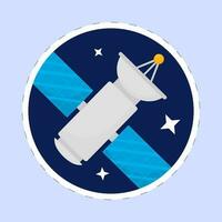 sticker stijl satelliet vliegend in heelal blauw achtergrond. vector