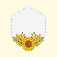 geïsoleerd zonnebloem met herfst bladeren decoratief wit zeshoek kader Aan kosmisch latte achtergrond. vector