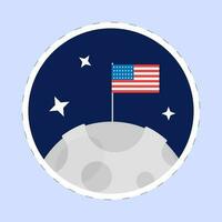 geïsoleerd Amerika vlag in maan planeet blauw achtergrond in sticker stijl. vector