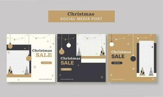 sociaal media Kerstmis uitverkoop post of sjabloon ontwerp in drie kleur opties. vector