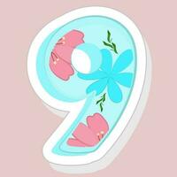 sticker stijl bloemen aantal 9 Aan roze achtergrond. vector