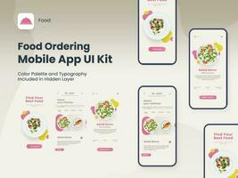 voedsel bestellen mobiel app ui uitrusting met meerdere schermen voor restaurant of hotel. vector