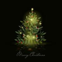 vrolijk Kerstmis viering concept met Kerstmis boom gemaakt door BES takken en verlichting Aan zwart achtergrond. vector