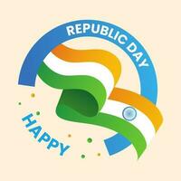 gelukkig republiek dag tekst met cirkel kader en golvend Indisch vlag Aan perzik achtergrond voor Indië nationaal festival viering. vector