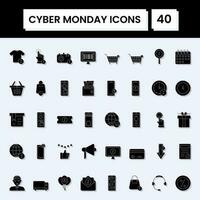 40 cyber maandag icoon of symbool reeks in glyph stijl. vector