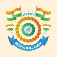republiek dag viering concept met Indisch vlag, bloem en ballonnen over- perzik achtergrond. vector