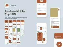 meubilair mobiel app ui uitrusting met meerdere schermen net zo log in, creëren account, profiel, bestellen en betaling. vector