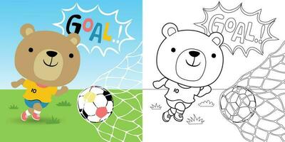 vector tekenfilm van grappig beer spelen voetbal, kleur boek of bladzijde voor kinderen