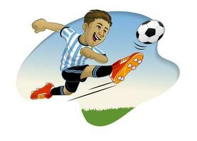 grappig tekenfilm Amerikaans voetbal speler schoppen de bal vector