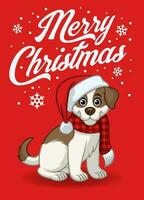 tekenfilm schattig jack russel puppy vervelend Kerstmis hoed vector