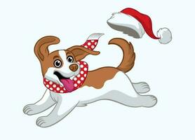 vrolijk tekenfilm jack russel puppy vieren Kerstmis vector