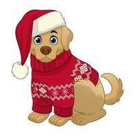 schattig tekenfilm gouden retriever vervelend lelijk trui van Kerstmis vector