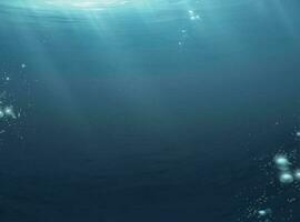 donker oceaan tafereel met maanlicht stralend door water oppervlakte en bubbels drijvend omhoog, 3d illustratie vector