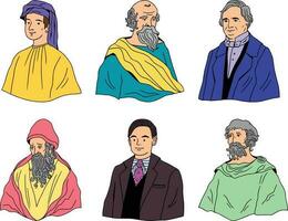 reeks van vector illustraties van de vier wijs mannen in verschillend kostuums. reeks uit mensen