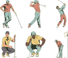 golf spelers. reeks van golf spelers in actie. vector illustratie.