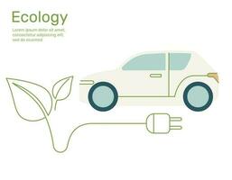 blad met plug naar elektrisch auto ecologie concept natuur behoud. vector ontwerp illustratie.