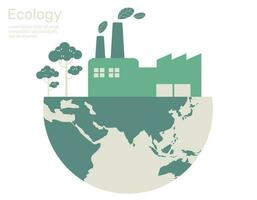 groen fabriek met bladeren en boom Aan wereldbol, groen stad leven ecologie concept. vector ontwerp illustratie.
