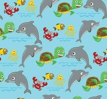 naadloos patroon vector van grappig marinier dieren tekenfilm Aan blauw water achtergrond