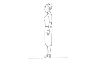 een vrouw staand Bij een hoek naar de elleboog vector