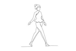 een vrouw wandelen Aan stadium met mooi mode vector
