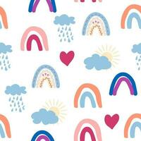 regenboog naadloos patroon in pastel kleuren. Scandinavisch baby hand- getrokken illustratie perfect voor textiel vector