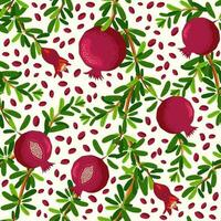 granaatappel takken met fruit en bloemen naadloos patroon. helder bladeren en vruchten. Joods nieuw jaar vector