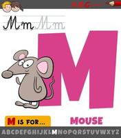 letter m uit alfabet met cartoon muis dier vector
