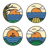 vector logo illustratie gemakkelijk schattig en modern van natuur strand en berg in de vorm van een cirkel