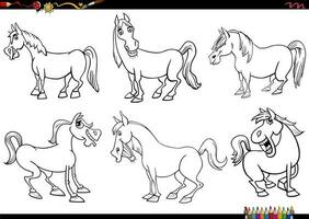 tekenfilm paarden boerderij dier tekens reeks kleur bladzijde vector