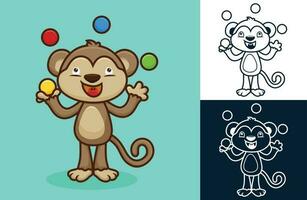 schattig aap jongleren kleurrijk ballen. vector tekenfilm illustratie in vlak icoon stijl