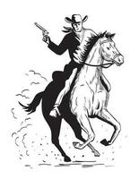 cowboy met pistool rijden een galopperen paard comics stijl tekening vector