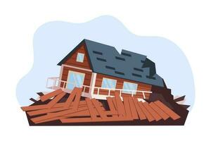 vernietigd huis. orkaan, tornado, aardbeving. de concept van natuurlijk rampen. illustratie, vector
