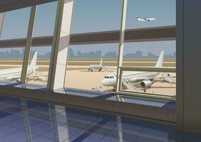 visie van de terminal naar de vliegtuig en de luchthaven. vector. vector